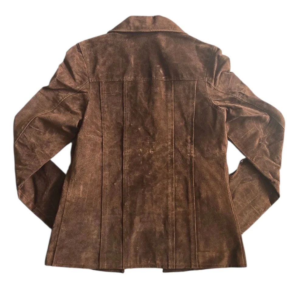 Brown Suede Women's Jacket With Fringes, Genuine Leather - Picture 2 of 7